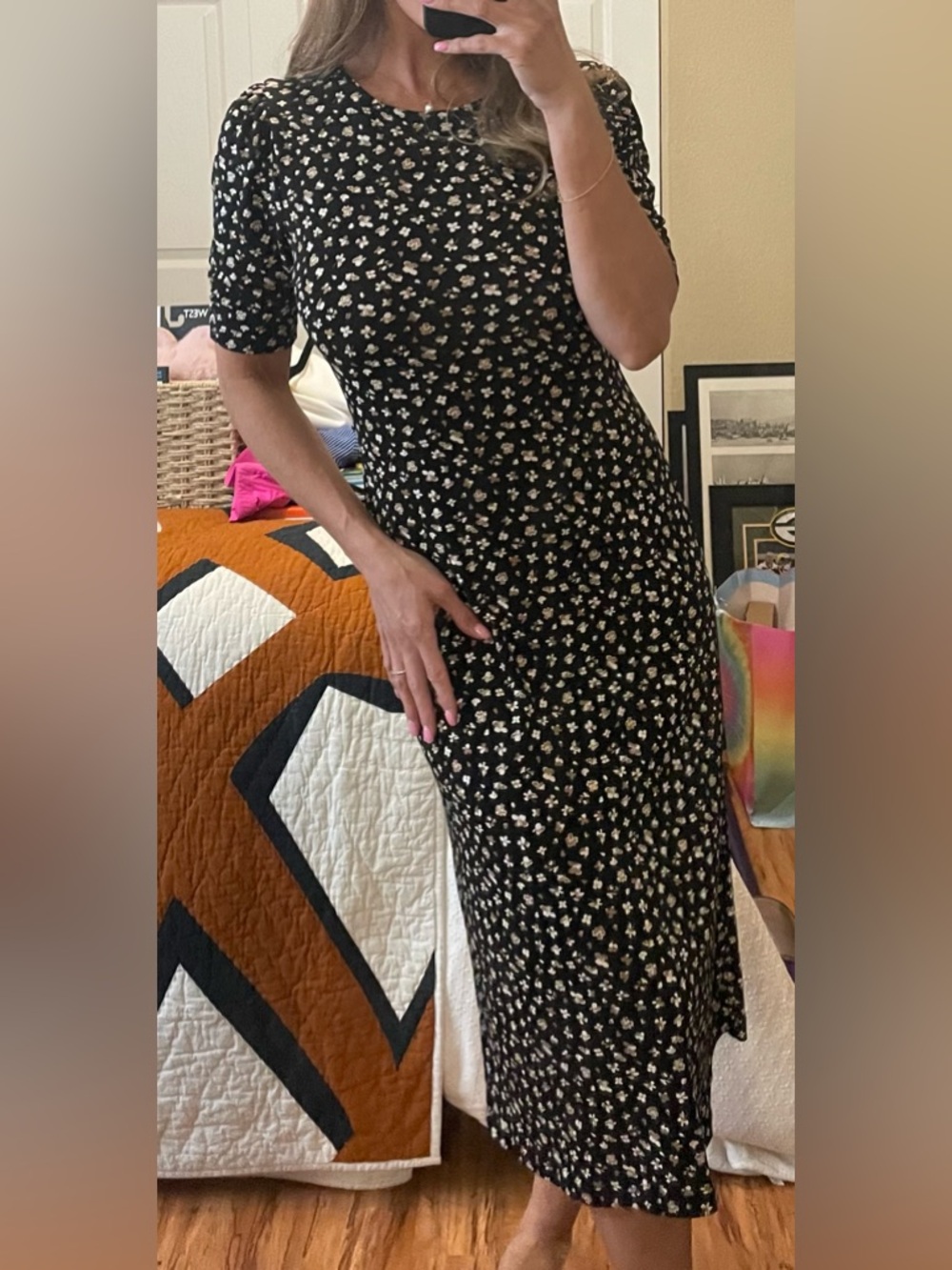 All in Favor Black Dress with Cream Floral Print